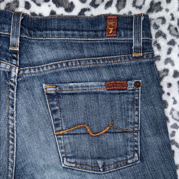 7 For All Mankind Blue Jean Shorts with Frayed Hem - Picture 2 of 4